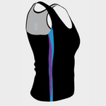 Débardeur (régulier) noir avec ligne bleue et mauve et petit logo Mission Santé au dos