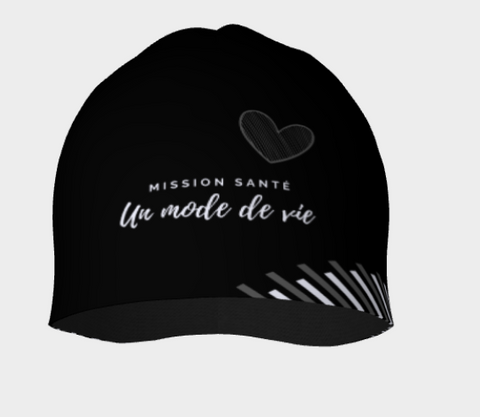 Tuque de style ''Beanie'' - noire avec coeur - Mission Santé un mode de vie