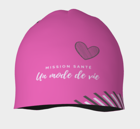 Tuque de style ''Beanie'' - rose avec coeur - Mission Santé un mode de vie